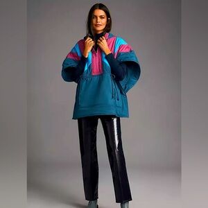 Daily Practice Puffer Poncho Size M/L Colorblock Hooded Oversized Retro, VGUC